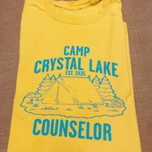 Vintage Friday the 13th Yellow Camp Crystal Lake Counselor T-Shirt Size Large
